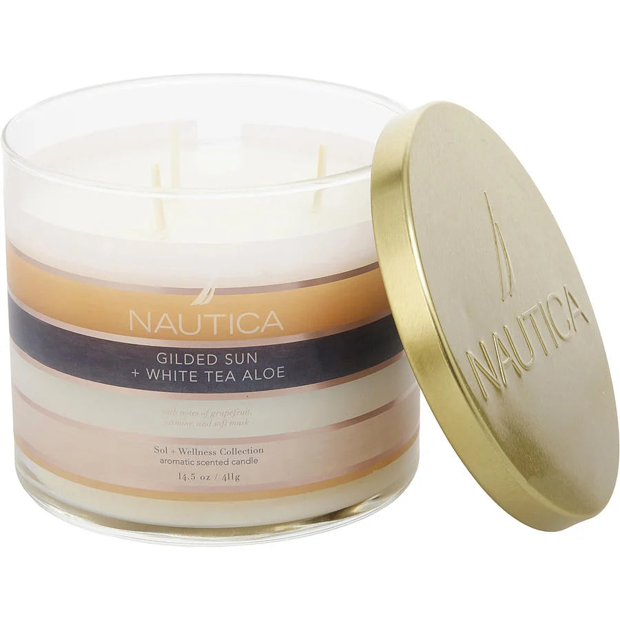 NAUTICA CANDLE GILDED SUN AND WHITE TEA ALOE 411G- (115626) - PerfumesOnline.Net